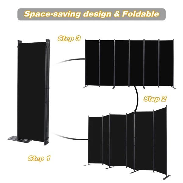 6-Panel Folding Room Divider Privacy Screen Black - Image 7