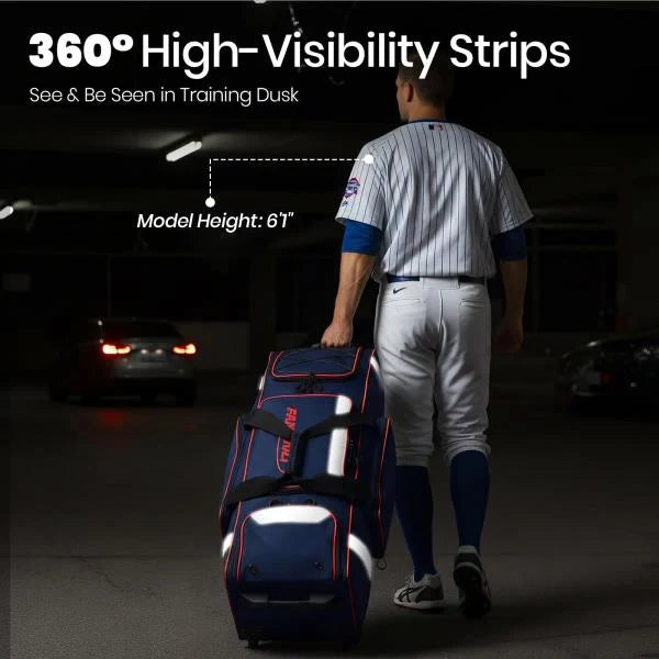 L Rolling Baseball Catchers Gear Bag 3-Zone Storage Blue - Image 8