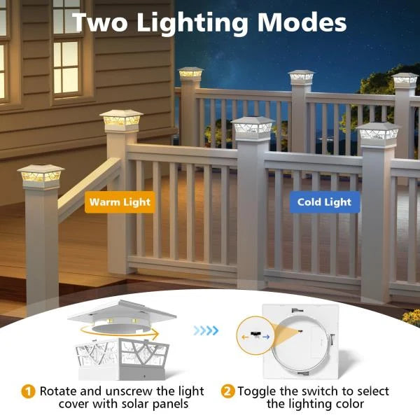 4x4 Solar Post Lights with 2 Modes 12 Pack White - Image 2