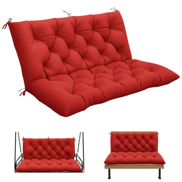Porch Swing Cushion with Backrest Waterproof 47x40x5 in Red - Image 1