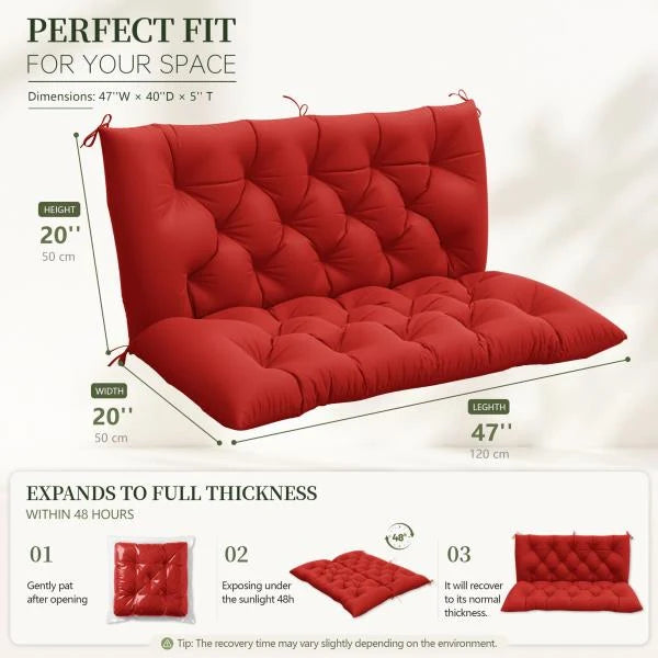 Porch Swing Cushion with Backrest Waterproof 47x40x5 in Red - Image 3