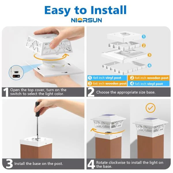 4x4 Solar Post Lights with 2 Modes 12 Pack White - Image 6