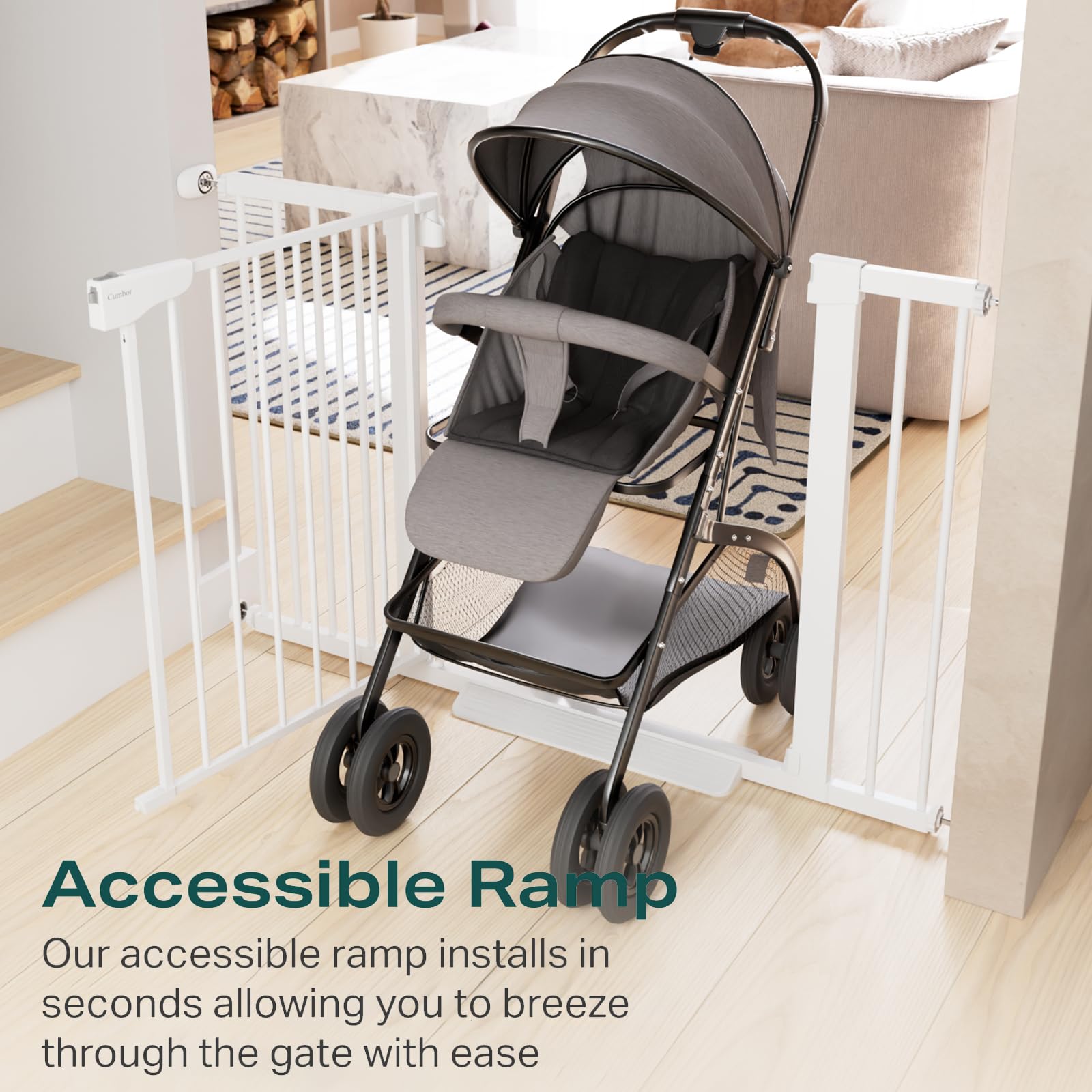 5 Baby Gate Adjustable 29.7-46 Wide Pressure Mounted White
