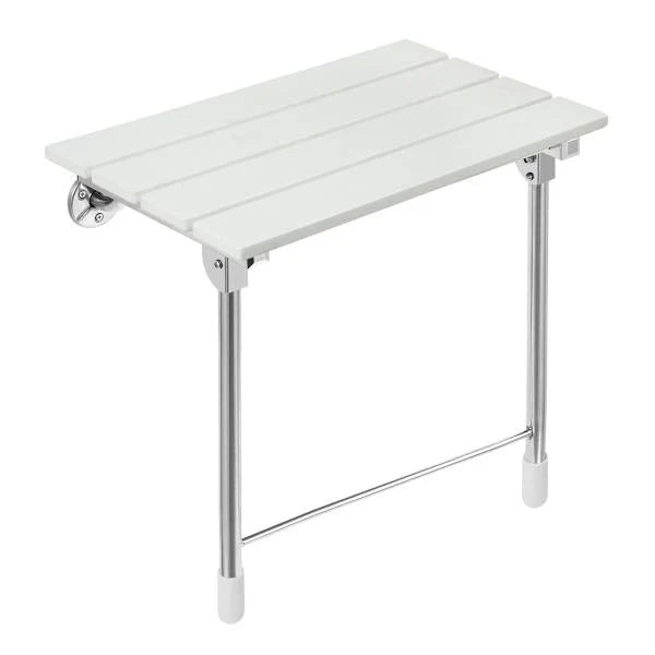 Folding Shower Seat Wall Mounted with Legs, Foldable Shower Chair for Inside Shower, Fold Down Shower Bench for Seniors (White, Fixed Height Plus)