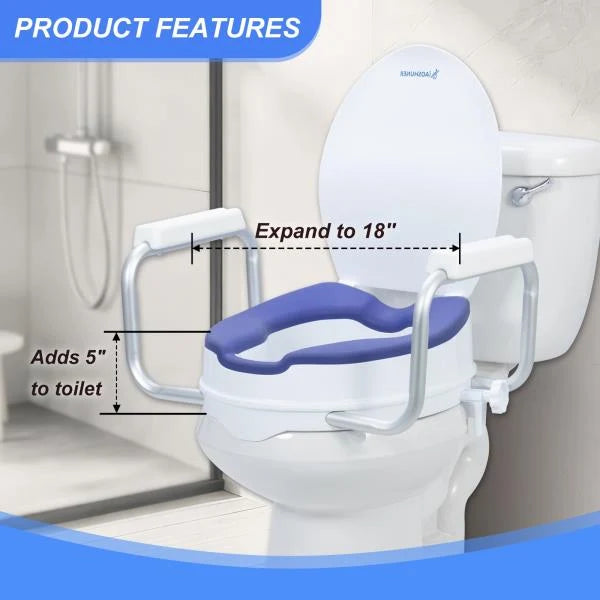 Raised Toilet Seat with Handles, Add 5 inch, Fits Round Toilet
