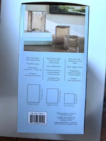 Evergreen LED Gold Crackle Glass Cube Towers 3-Pc