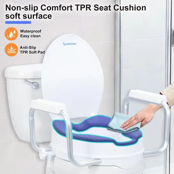 Raised Toilet Seat with Handles, Add 5 inch, Fits Round Toilet