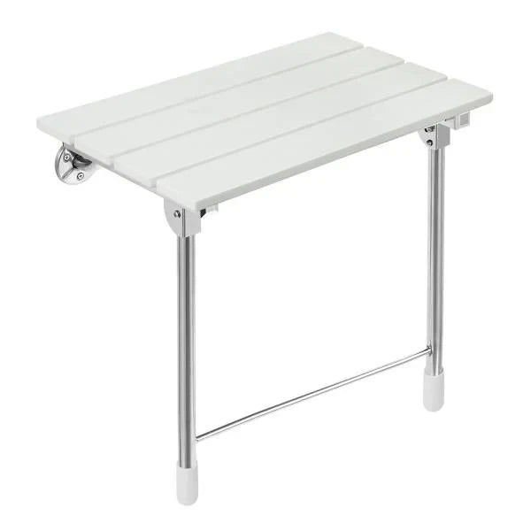 Folding Shower Seat Wall Mounted with Legs, Foldable Shower Chair for Inside Shower, Fold Down Shower Bench for Seniors (White, Fixed Height Plus)