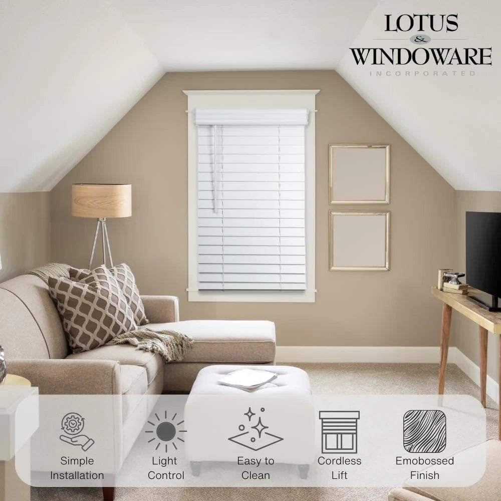 Inch Faux Wood Cordless Window Blind Embossed 33 x 64 Bright White Retail $69.00