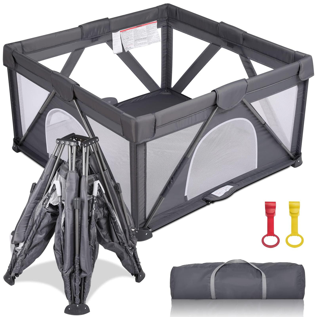 Foldable Baby Playpen Extra Large 50X50 Portable Play Yard Dark Grey