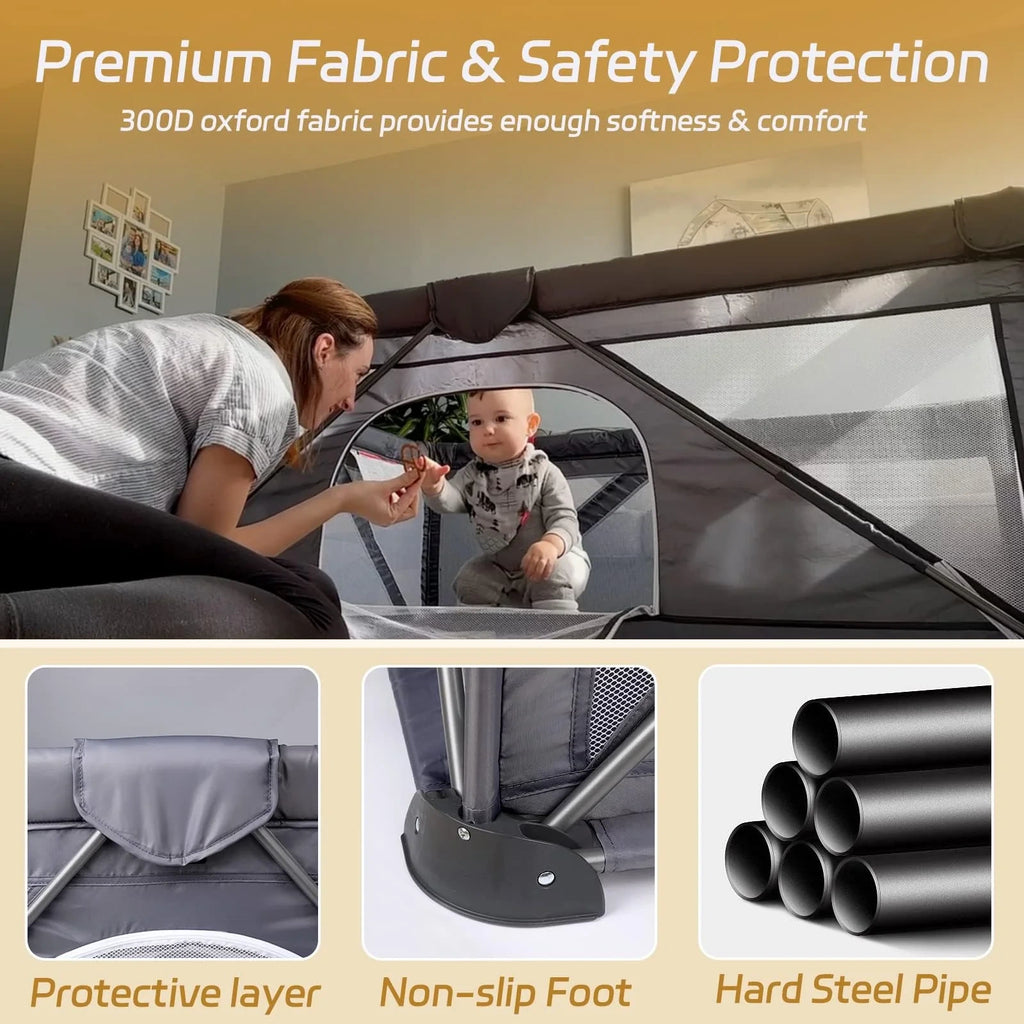Foldable Baby Playpen Extra Large 50X50 Portable Play Yard Dark Grey