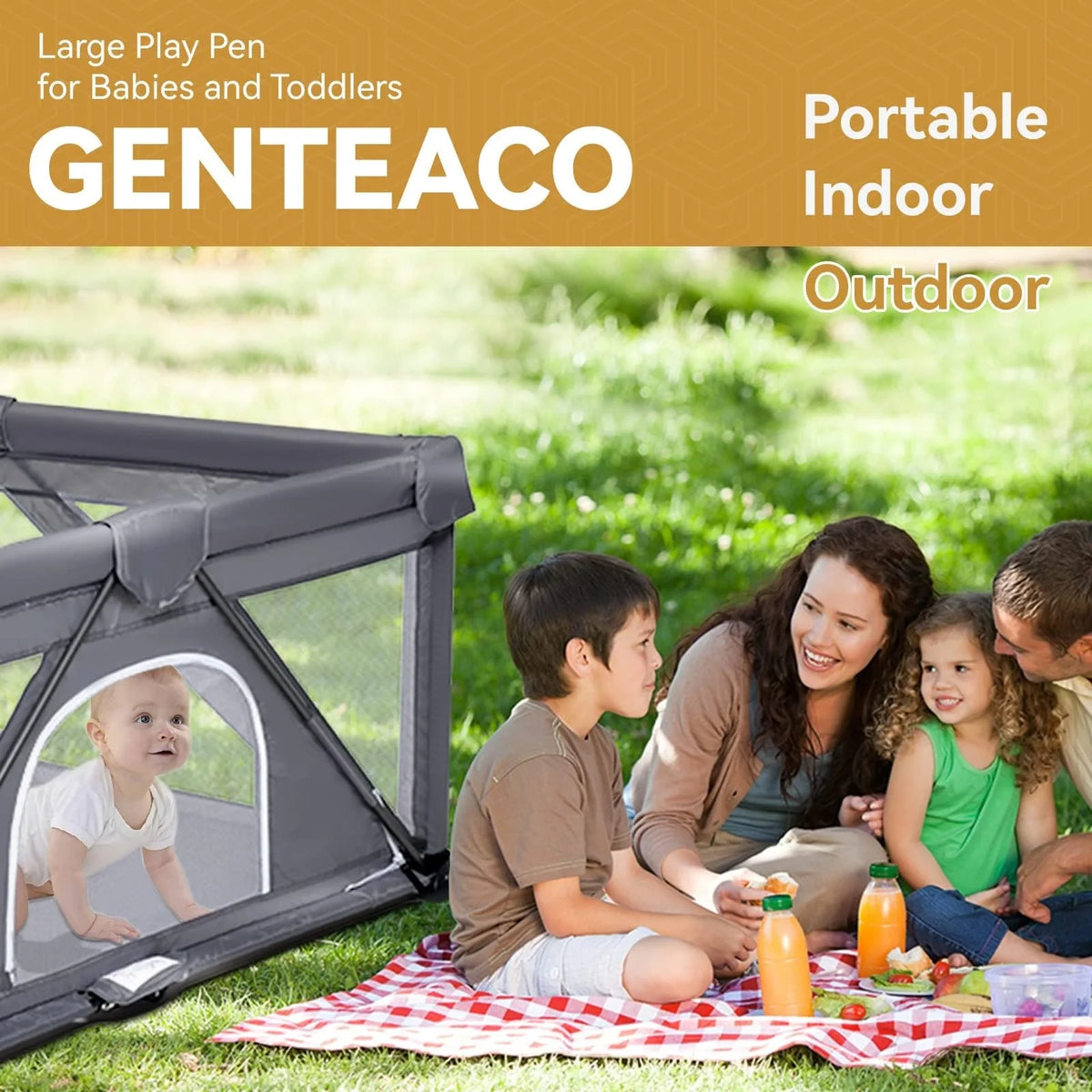 Foldable Baby Playpen Extra Large 50X50 Portable Play Yard Dark Grey