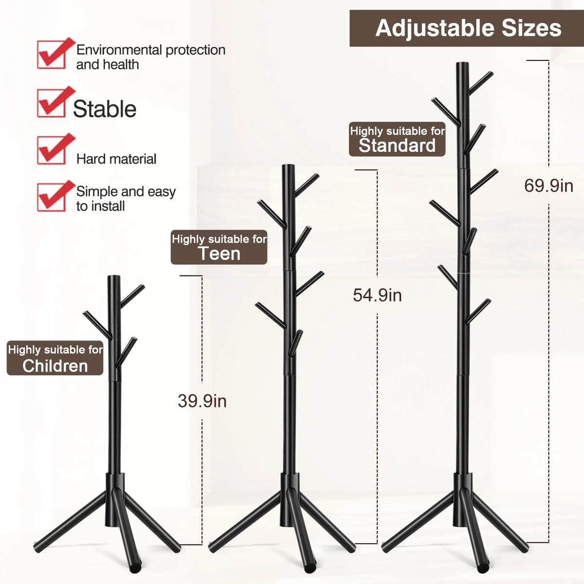 Adjustable Height Black Coat Stand with 3 Prong Legs Retail $13.50