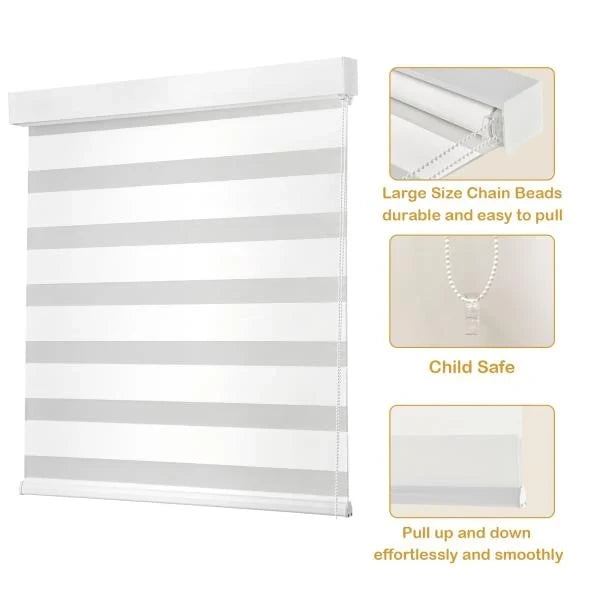 Zebra Roller Shades 36W x 72H White Dual-Layer Light Control Retail $49.00