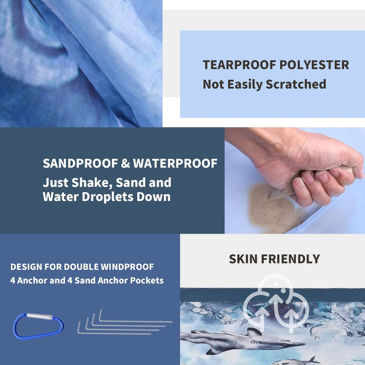 Blue-Sea Camping Blanket 7x7ft Sandproof Beach Mat