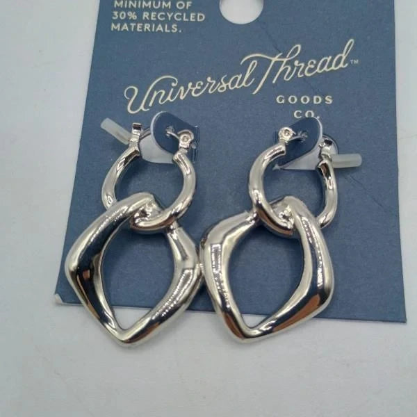 Silver Tone Geometric Drop Hoop Earrings