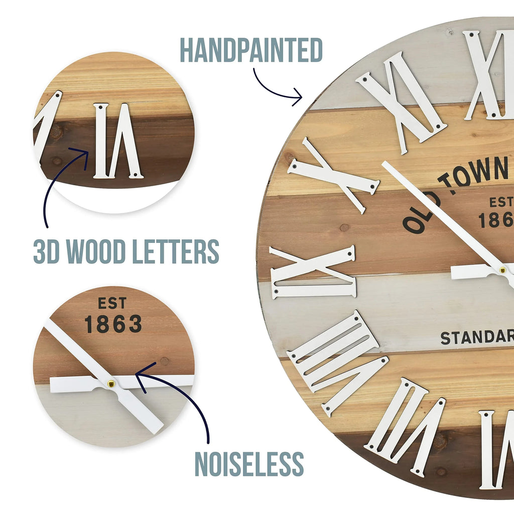 -Inch Rustic Roman Wood Wall Clock Retail $69.00