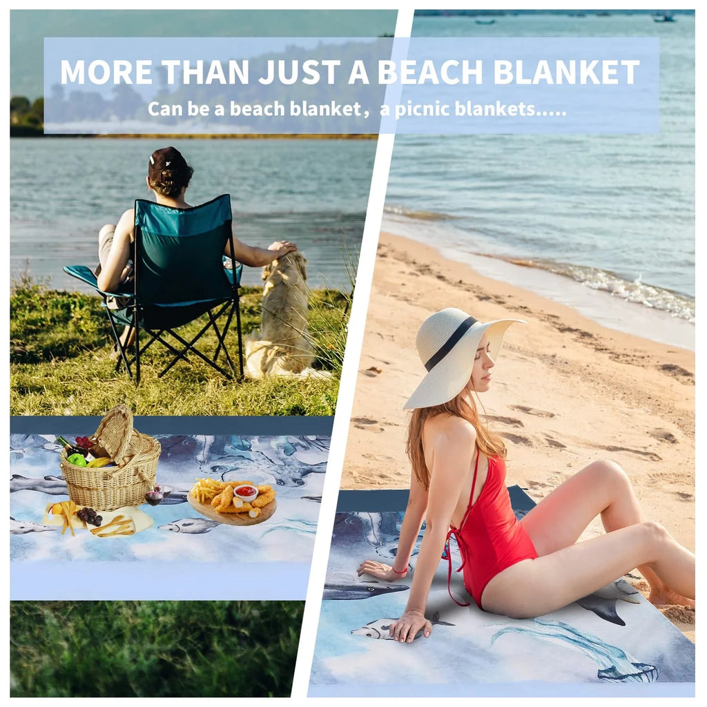 Blue-Sea Camping Blanket 7x7ft Sandproof Beach Mat