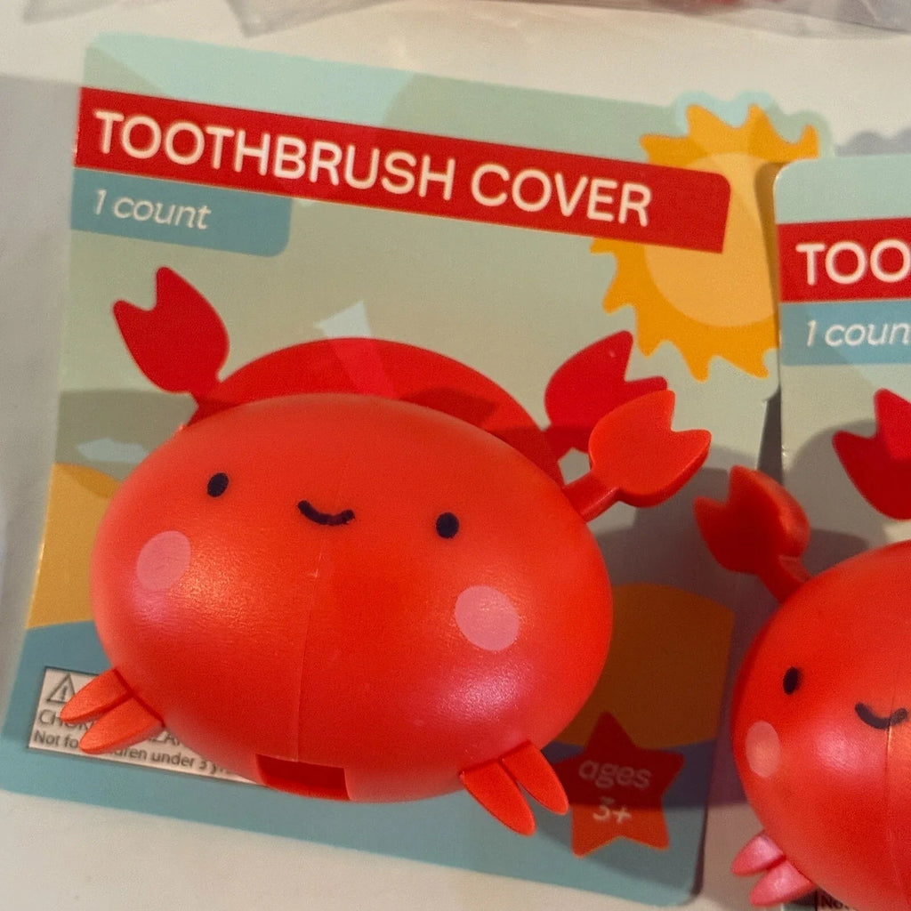 Red Crab Kids Bathroom Set with Toothbrush Covers Tube Squeezer and Topper