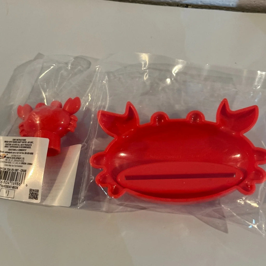 Red Crab Kids Bathroom Set with Toothbrush Covers Tube Squeezer and Topper