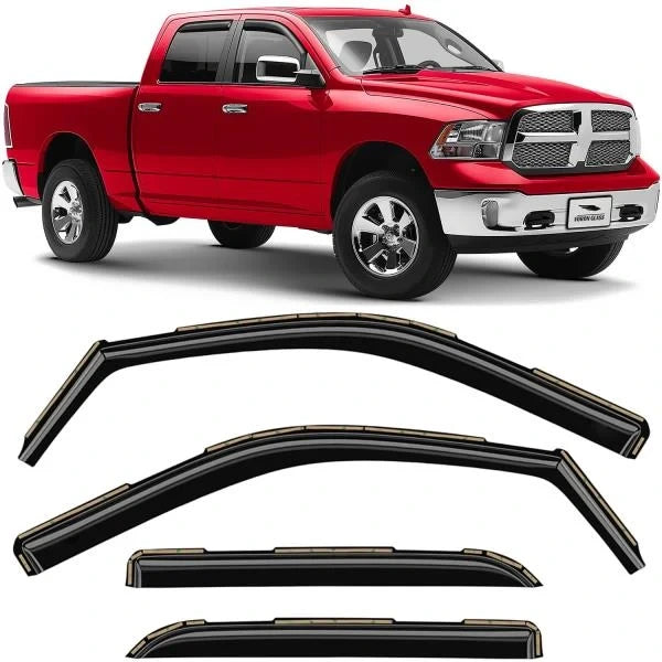 In-Channel Rain Guards for Dodge Ram 2009-2026 Crew and Mega Cab 4-Piece Set