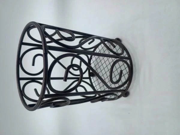 Decorative Metal Wire Scroll Utensil Holder Caddy Dark Brown