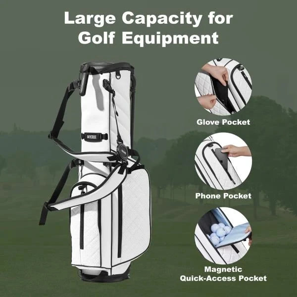 -Way Golf Stand Bag Premium PU Leather Lightweight Stand Bag