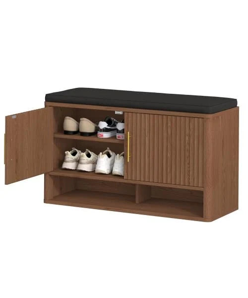 Fluted Shoe Storage Bench with Adjustable Shelves Walnut