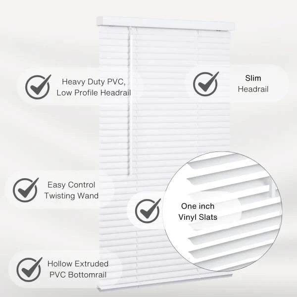 Cordless Mini Blind 1 Vinyl Slats 35.5 Wide x 60 Long White
