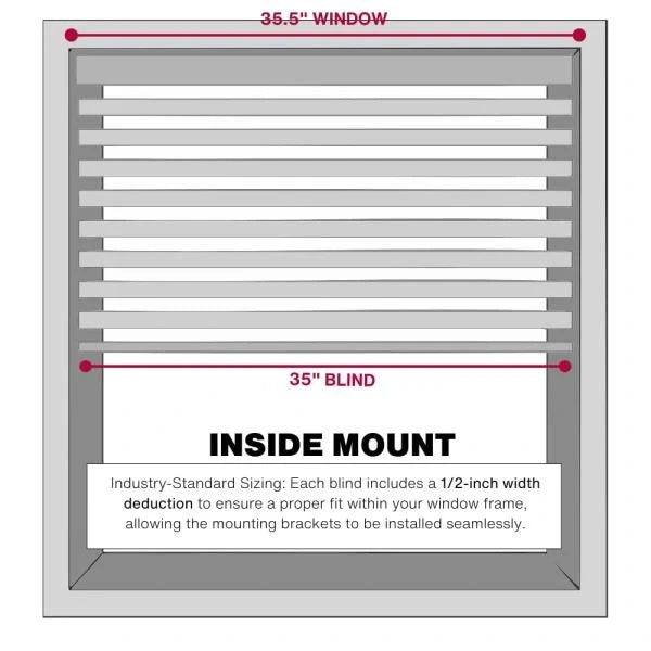Cordless Mini Blind 1 Vinyl Slats 35.5 Wide x 60 Long White
