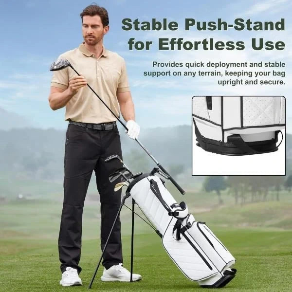 -Way Golf Stand Bag Premium PU Leather Lightweight Stand Bag