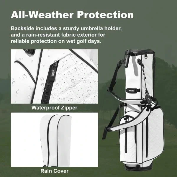 -Way Golf Stand Bag Premium PU Leather Lightweight Stand Bag