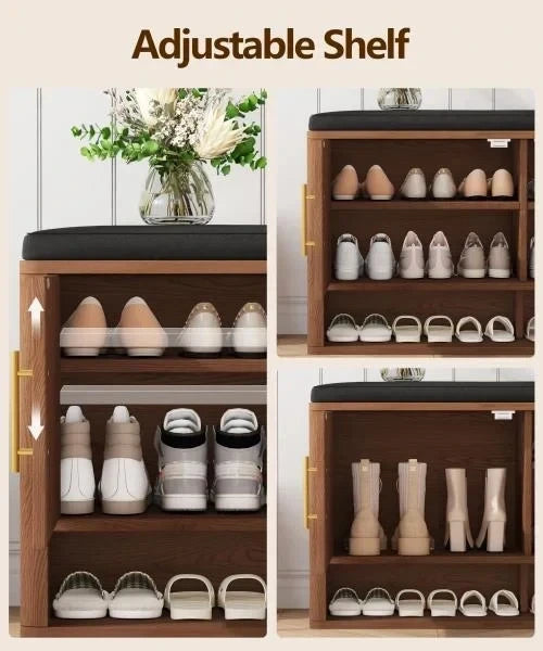 Fluted Shoe Storage Bench with Adjustable Shelves Walnut
