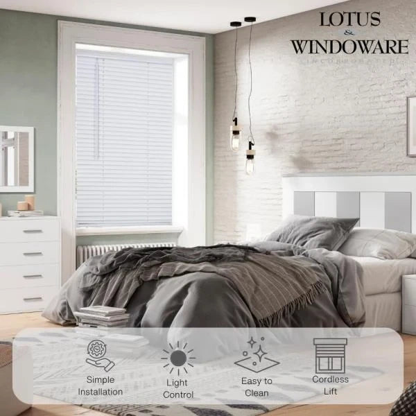 Cordless Mini Blind 1 Vinyl Slats 35.5 Wide x 60 Long White
