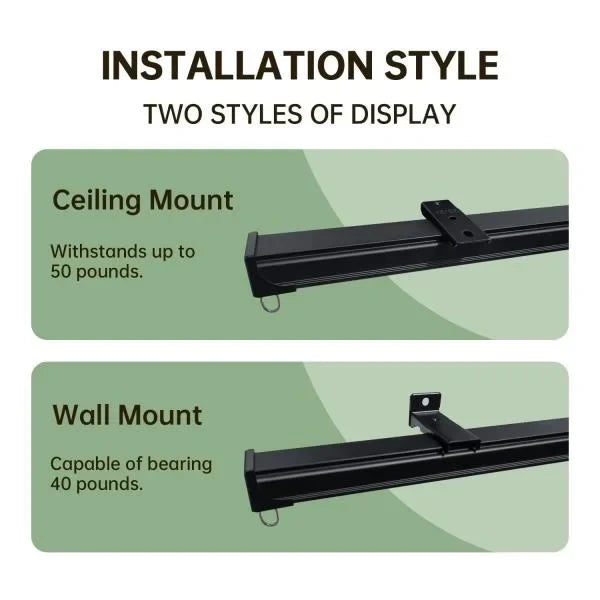 Ceiling Curtain Tracks 15FT Wall Mount Sliding Door Curtain Rails Room Divider Track with Hooks Black