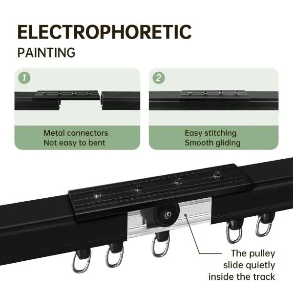 Ceiling Curtain Tracks 15FT Wall Mount Sliding Door Curtain Rails Room Divider Track with Hooks Black