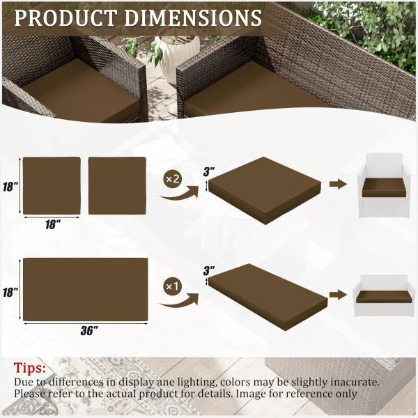 Pack Outdoor Water-Resistant Replacement Cushions 36x18x3 and 18x18x3 Inch Chocolate