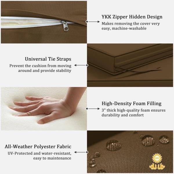 Pack Outdoor Water-Resistant Replacement Cushions 36x18x3 and 18x18x3 Inch Chocolate