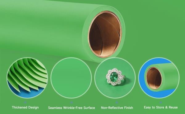 Seamless Bright Green Paper Backdrop Roll for Photography 53 x 16.4