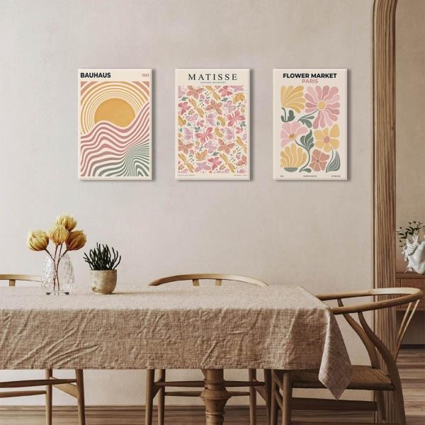 Pink and Yellow Boho Flower Market Canvas Wall Art Set of 3 16x24 Framed