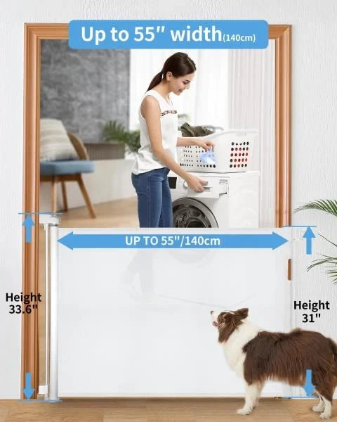 Retractable Baby Gate for Doorways and Stairs Mesh Safety Gate 33.6 Tall Expands to 55 Wide