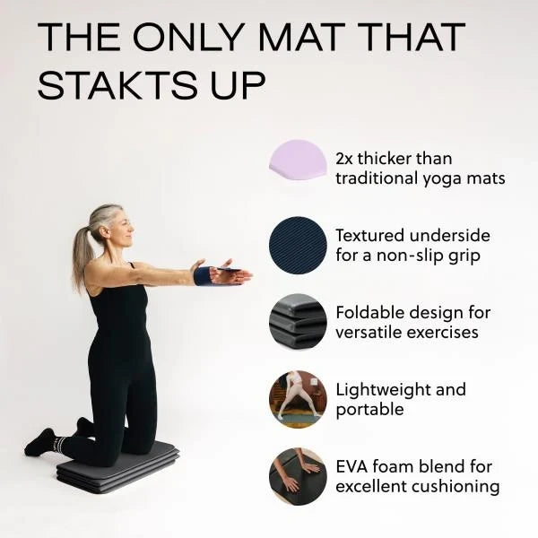 Stakt Foldable Yoga Mat Pro Non-Slip 2-in-1 Fitness Exercise Mat - Black