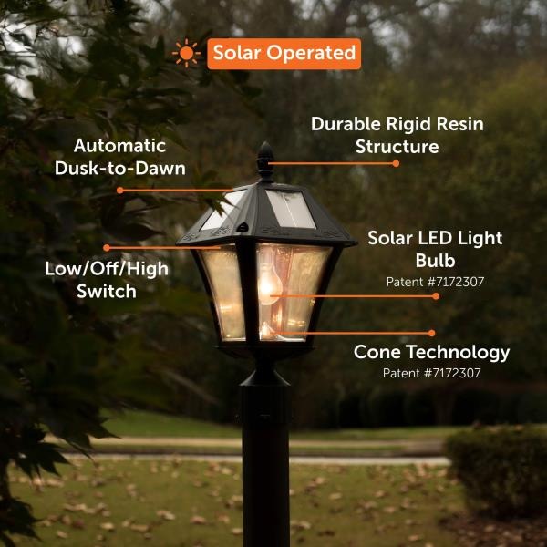 Gama Sonic Baytown II Solar Outdoor Post Light with 3 Mounting Options 3in. Fitter