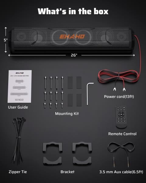 UTV Sound Bar Golf Cart Speaker Bluetooth with RGB Party Lights