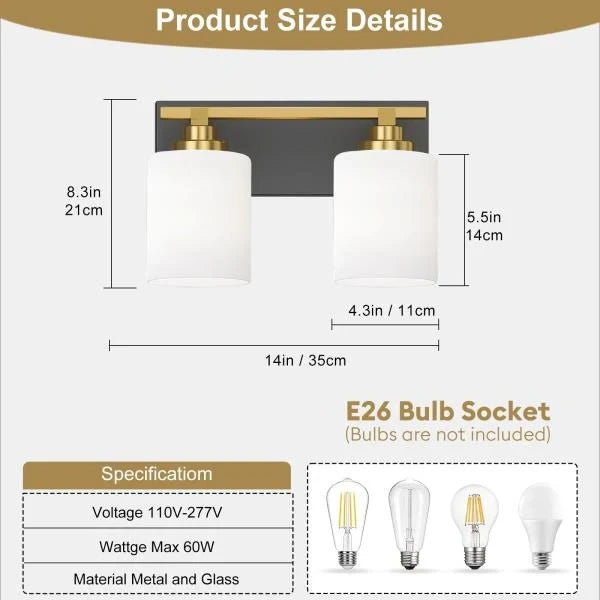 -Light Black and Gold Vanity Light Fixture for Bathroom