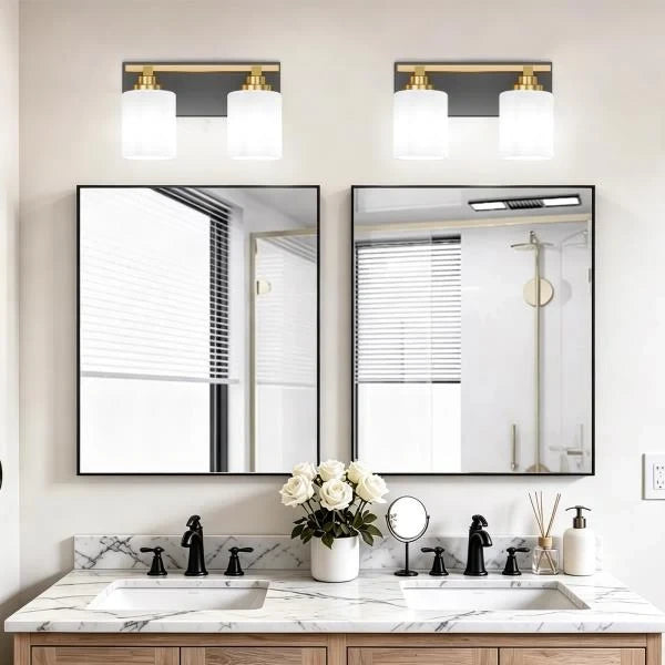 -Light Black and Gold Vanity Light Fixture for Bathroom