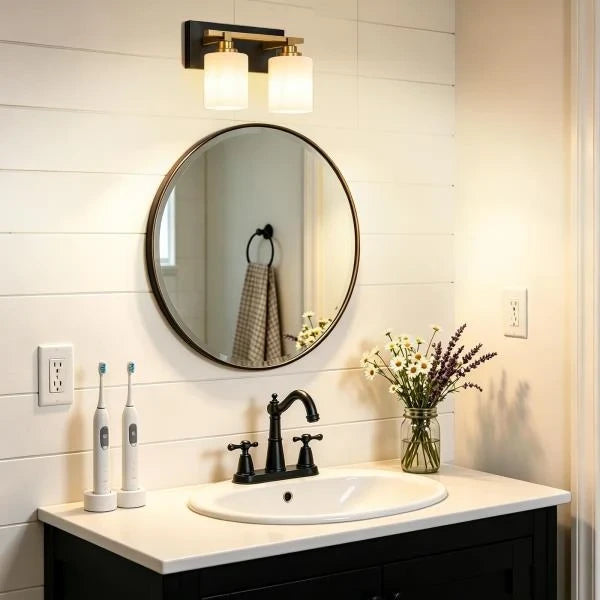 -Light Black and Gold Vanity Light Fixture for Bathroom