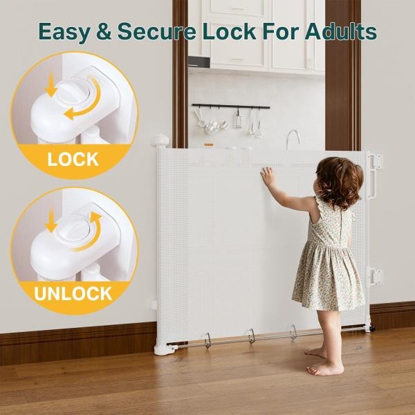 Retractable Baby Gate for Stairs and Doorways 37-55 Inch White