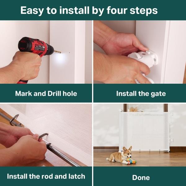 Retractable Baby Gate for Stairs and Doorways 37-55 Inch White