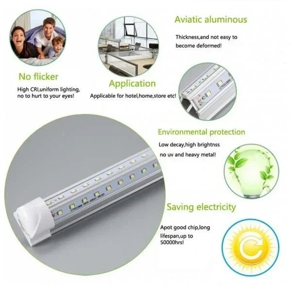 T8 Integrated LED Tube Lights 4ft V-Shape 36W 3600LM 6000K 6 Pack